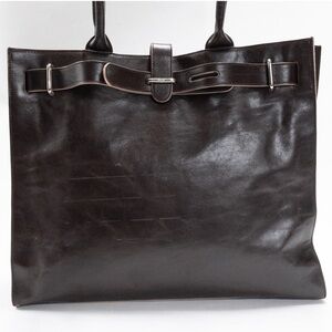 Vintage Furla Belted Dark Brown Leather Tote Bag Made in Italy